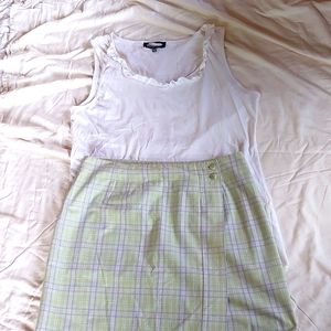 skirt, sz 12p, wrap around w/white tee